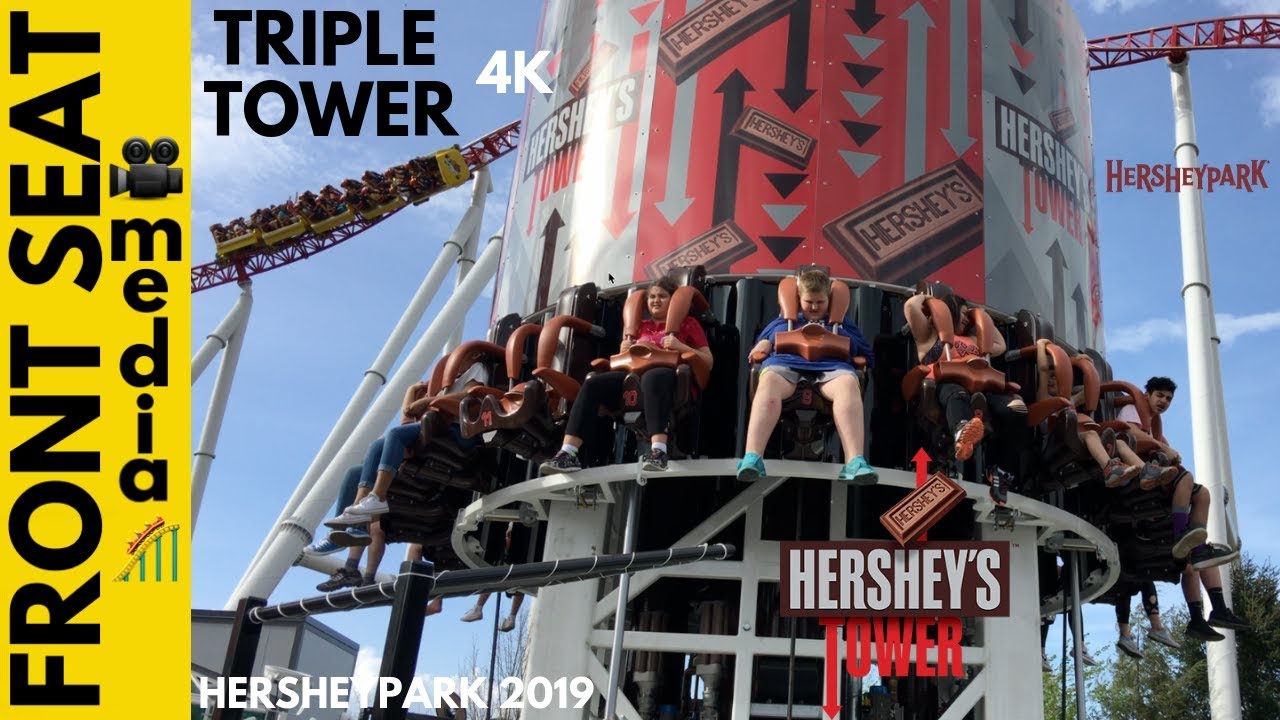 Hershey Triple Tower POV 4K On-Ride Hershey Park Front Seat - Hershey's Tower 2019