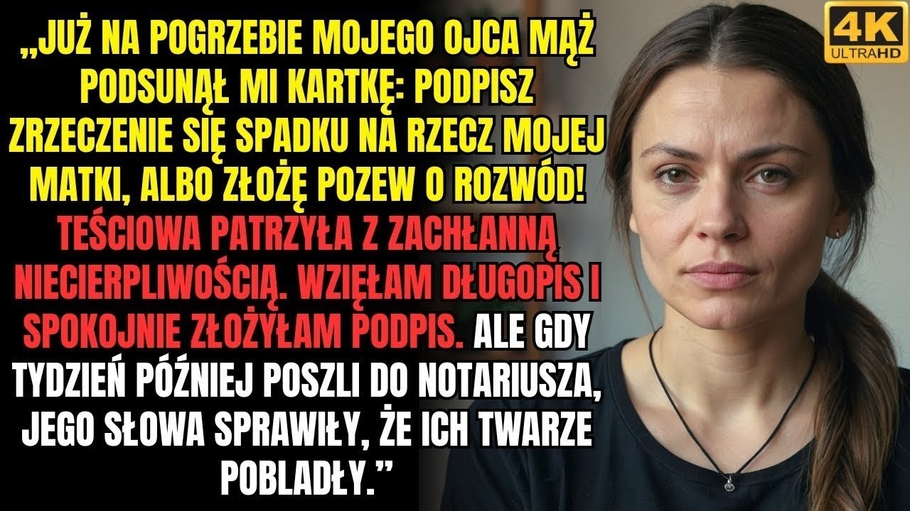 „Podpisz zrzeczenie się spadku, albo się z tobą rozwiodę!” — zażądał mąż przy trumnie mojego ojca