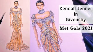 Kendall Jenner | Givenchy | Met Gala 2021 | Fashion Illustration | Art  Studio by Srabani - YouTube