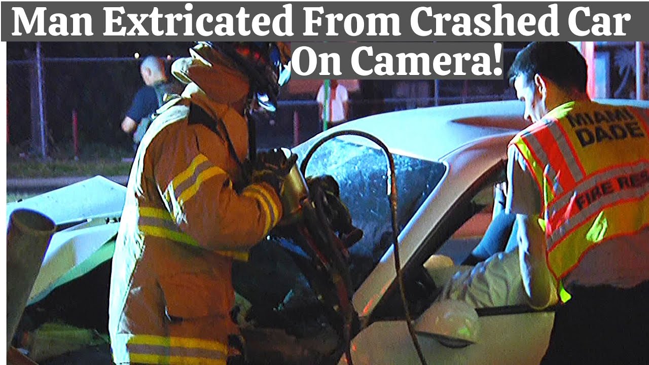 Man Extricated From Crashed Car On Camera - YouTube