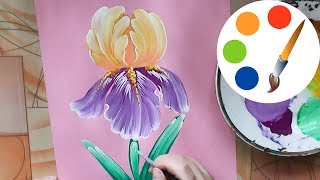 Easy way to paint  the Iris flower by a round brush, painting for beginners