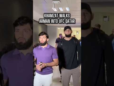 Arman Tsarukyan Arrives At The Arena For UFCQatar Accompanied By Khamzat Chimaev 