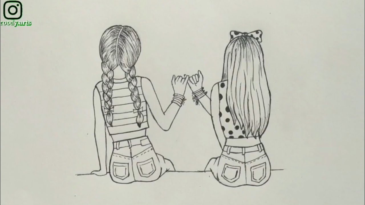 How to draw a Girls Best friends Bff  Pencil sketch for beginner   girl friendship drawing  YouTube