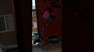 Scared Girl Climbing Tree