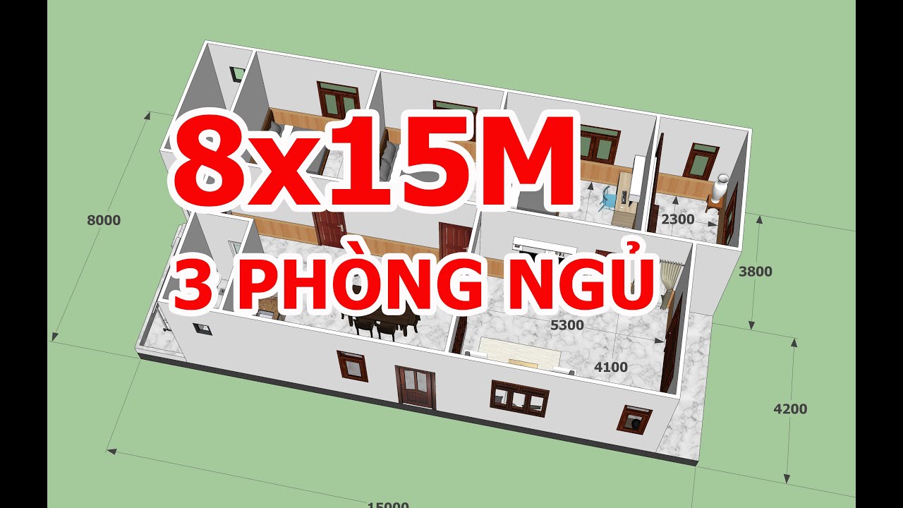 GỢI Ý MẶT BẰNG MẪU NHÀ CẤP 4 8x15M 3 PHÒNG NGỦ ĐẸP | KIẾN TRÚC NHÀ ...