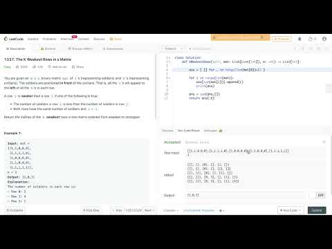 Leetcode 1337 The K Weakest Rows in a Matrix - Python