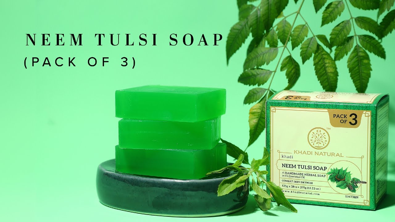 Khadi Natural Neem Tulsi Soap Pack of 3 | Herbal Cleanse for Clear, Healthy Skin