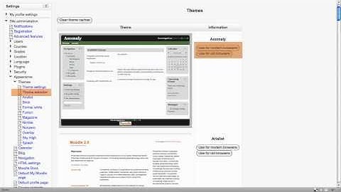 Moodle 2 Administration Theme settings