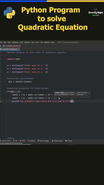 Python program to find roots of quadratic equation #python # ...