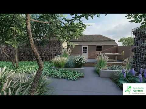 3D Tuinontwerp - Strakke, robuuste tuin bij moderne villa