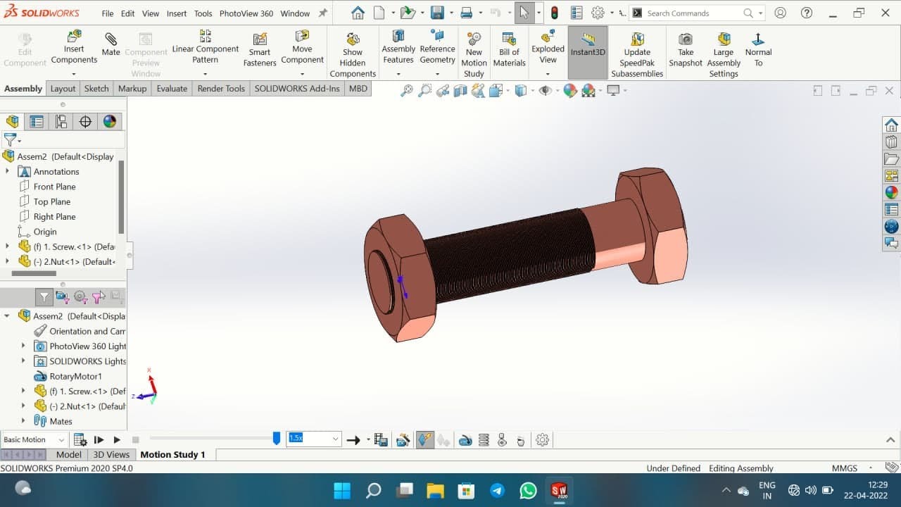 Design Of Nut And Bolt Assembly | Assembly Drawing In Solidwork | Screw ...