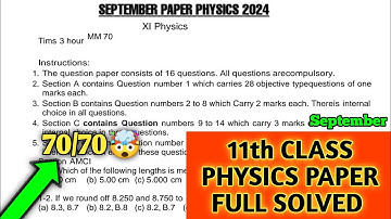 pseb class 11 physics september paper 2024 solved | 11th class physics paper September 2024