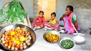 healthy moringa leaves recipe and egg soyabean masala curry cooking for every one || tribal cooking