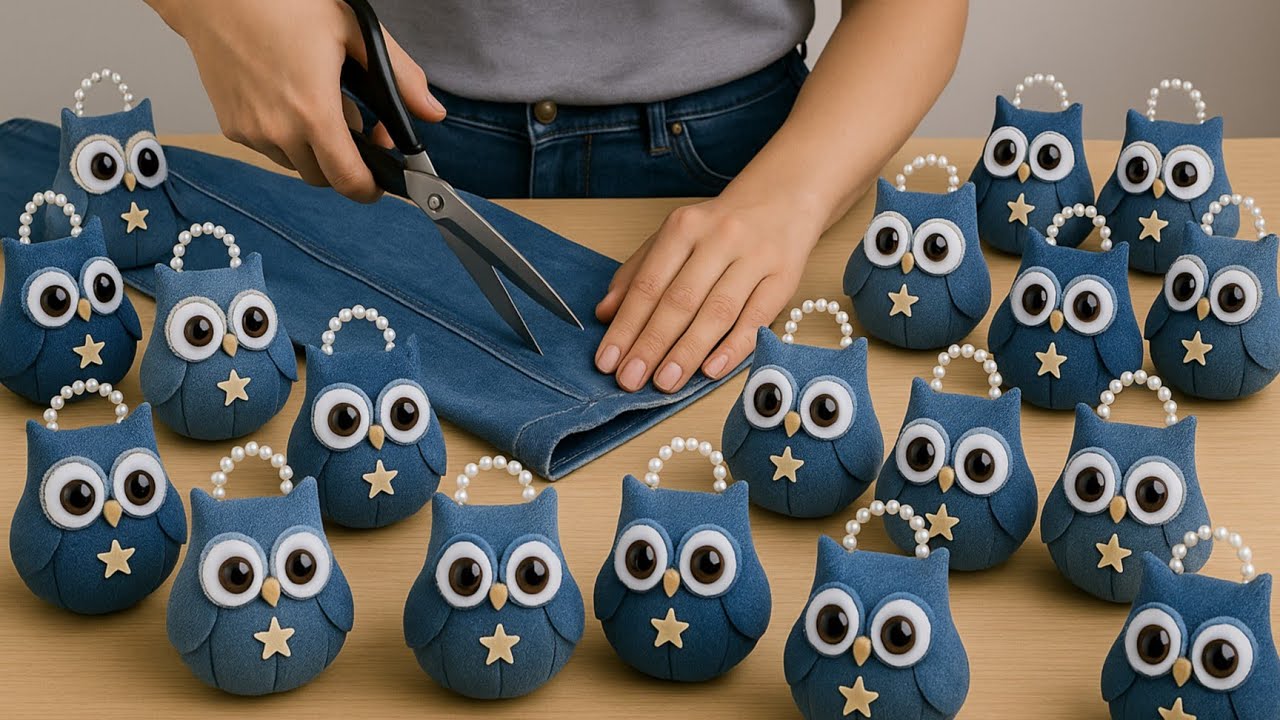 Брелок в виде совы из джинсовой ткани своими руками 🦉✨ | Идея для рукоделия из старых джинсов | П...
