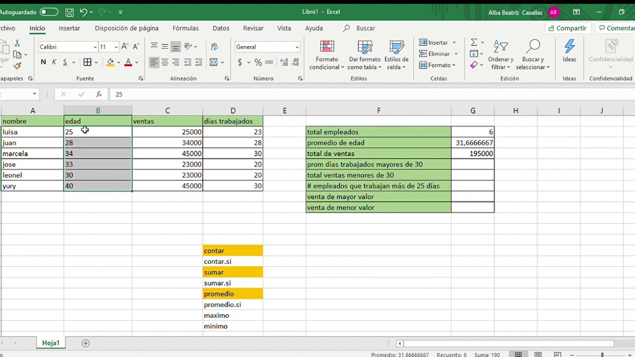 Funciones Básicas En Excel Youtube