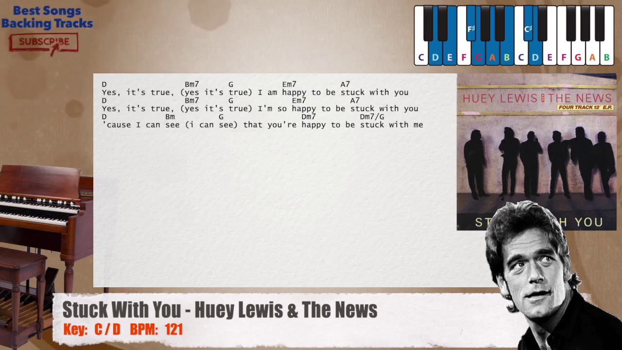 Stuck With You Huey Lewis The News Backing Track With Chords And Lyrics Youtube