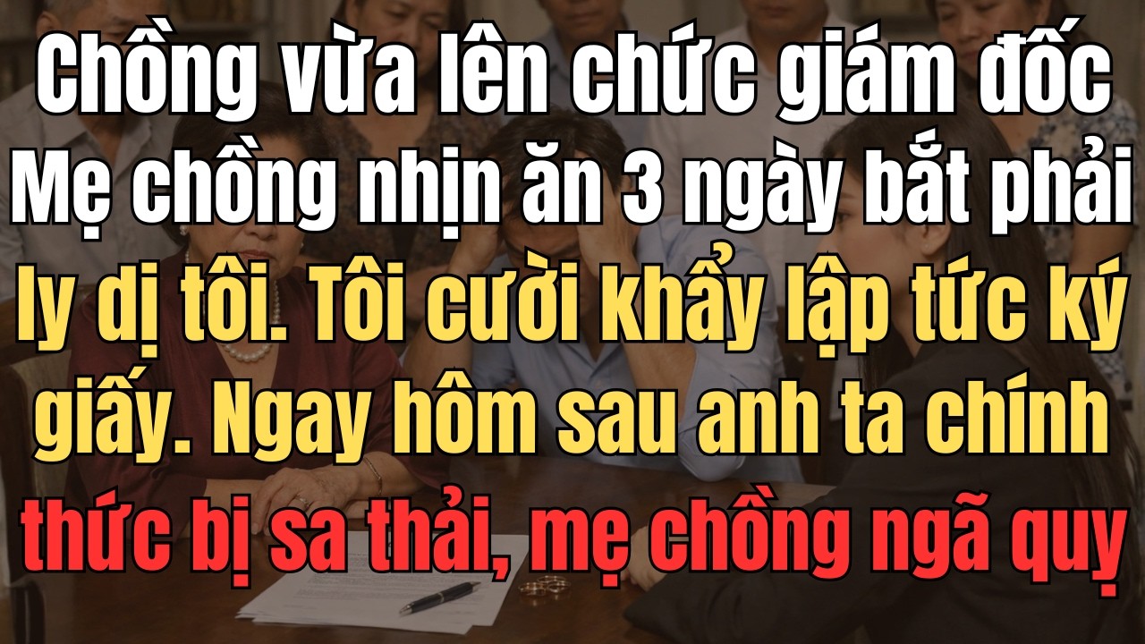 Chồng Vừa Lên Chức Giám Đốc, Mẹ Chồng Nhịn Ăn 3 Ngày Bắt Phải Ly Dị Tôi. Tôi Cười Khẩy Lập Tức Ký