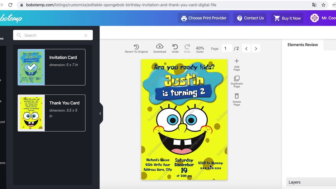 How to make a SpongeBob Birthday Invitation step by step on www