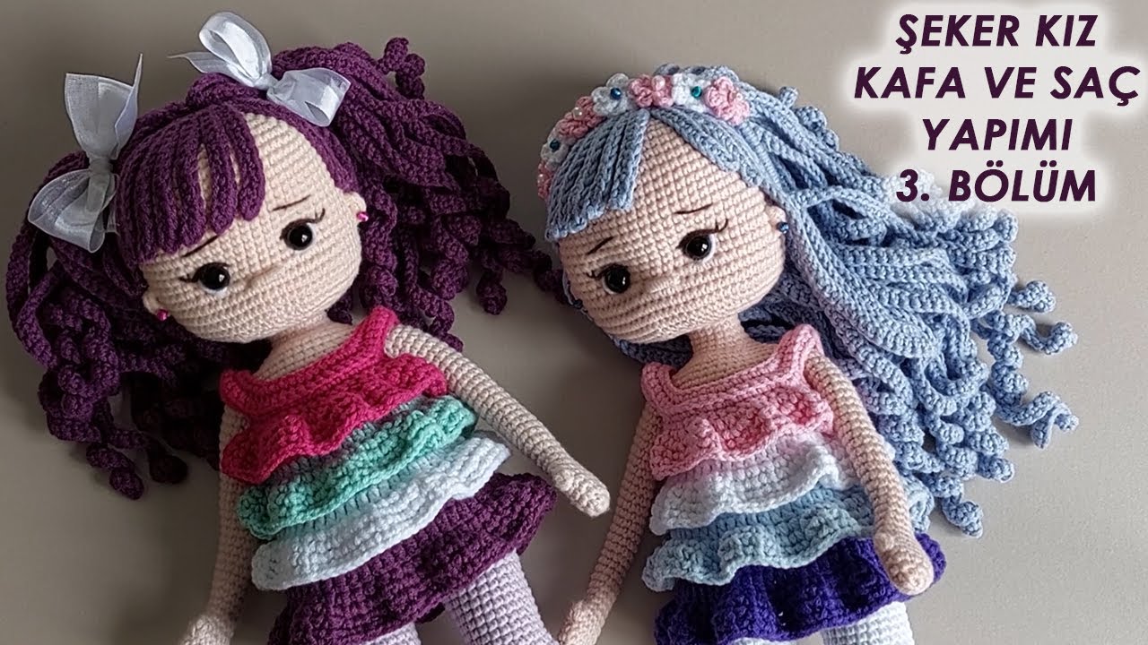Şeker Kız Kafa ve Saç  Yapımı 3.BÖLÜM(amigurumi doll tutorial)English subtitle