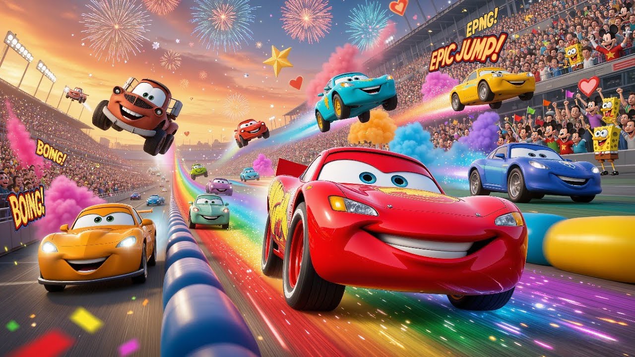 TRANSPORTING PIXAR CARS & FRUITS WITH COLORED & JOHN DEERE vs CLAAS vs TRACTORS - BeamNG.drive #983​