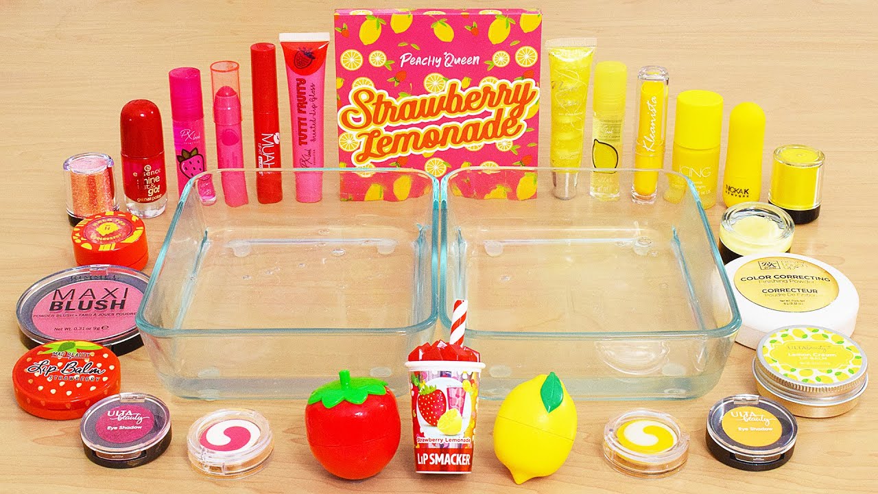 Strawberry vs Lemon - Mixing Makeup Eyeshadow Into Slime ASMR
