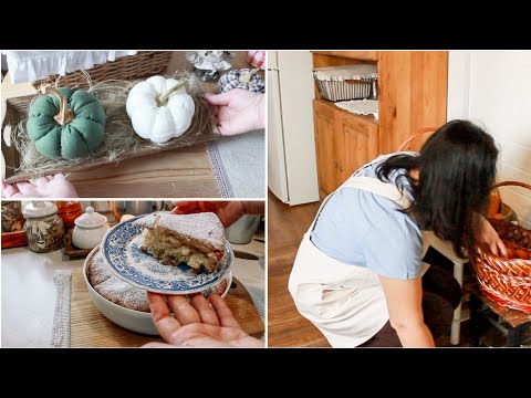 Beautiful SPRING IN THE VILLAGE~PREPARING APPLE PIE ~ Sewing a pumpkin from fabric ~