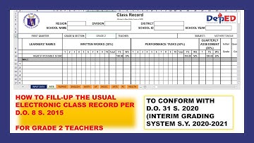 ✅HOW TO FILL-UP GRADE-2 ELECTRONIC CLASS RECORD PER D.O. 8 S. 2015😎