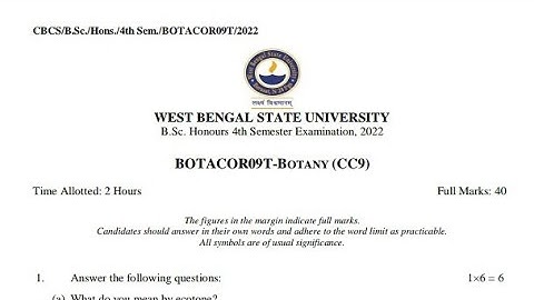 West Bengal State University BSc Botany Honours 4 th Semester Question Paper