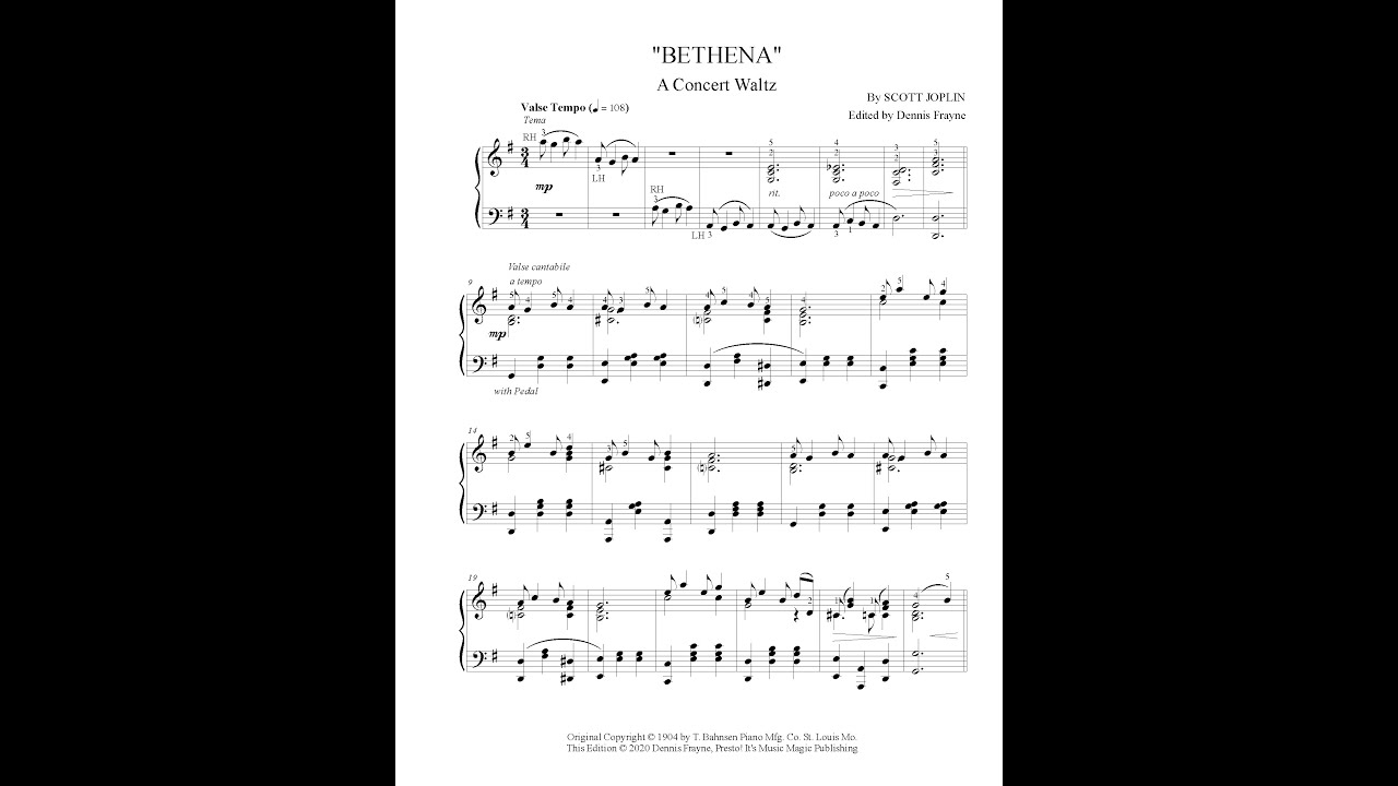 Joplin  Bethena Concert Waltz arr for Flute Trio opt alto flute part  new 