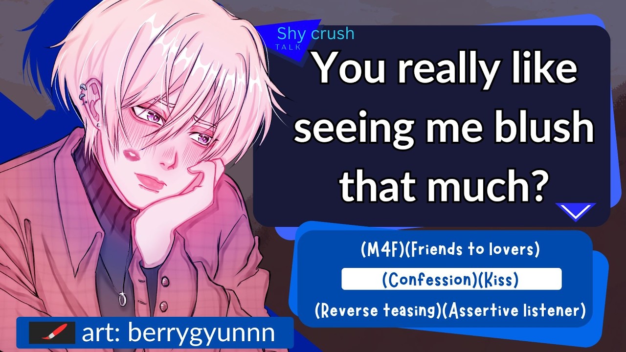 Shy crush runs into a light pole running away after calling you cute (M4F)(Friends to lovers)(Kiss)