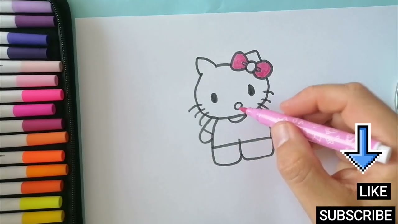How To draw Cute Hello kitty easy, step by step, nasıl kolay Hello kitty ÇİZİLİR, adım adım