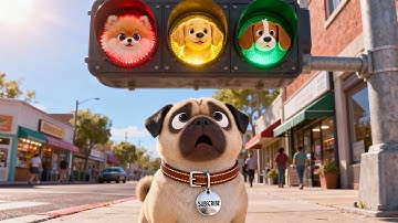 A Pug Puppy Discovers Three Tiny Dogs Sleeping Inside a Traffic Light 🐶🚦| Cute Dog & Cat Animation
