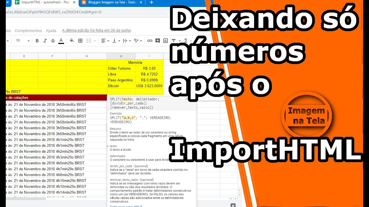 Como converter texto em numero após o IMPORTHTML no Google Planilhas