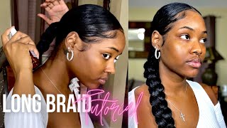 EASY JUMBO LONG BRAID/BRAIDED PONYTAIL TUTORIAL USING FEED-IN METHOD