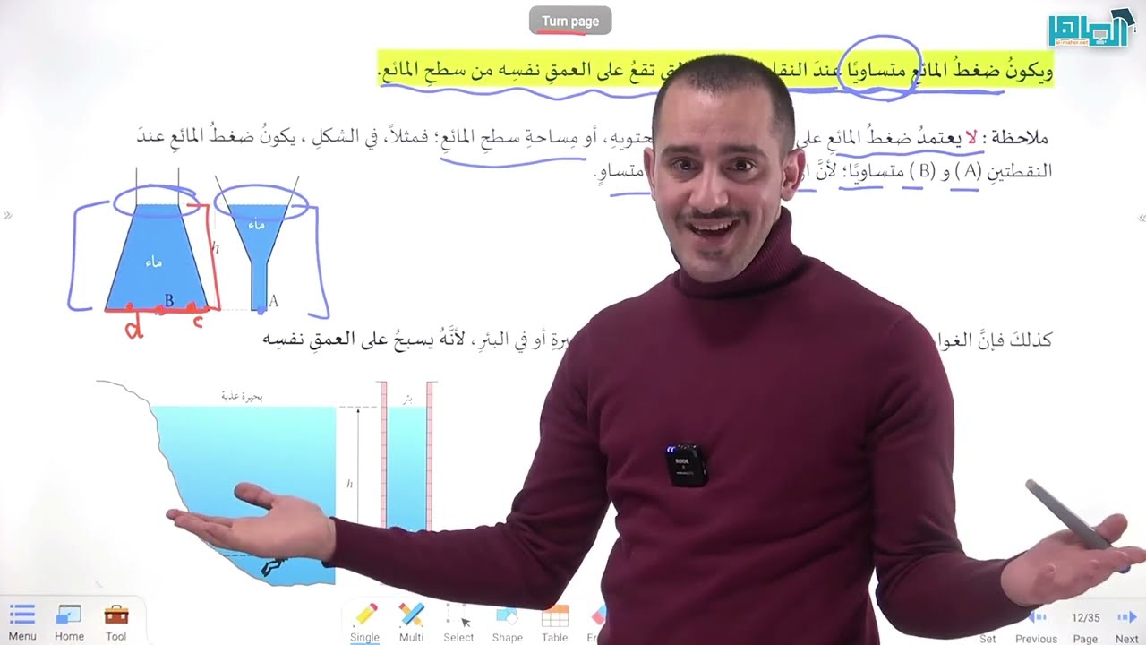 فيزياء الصف التاسع || المائع الساكن || ميكانيكا الموائع || الحصة الثانية