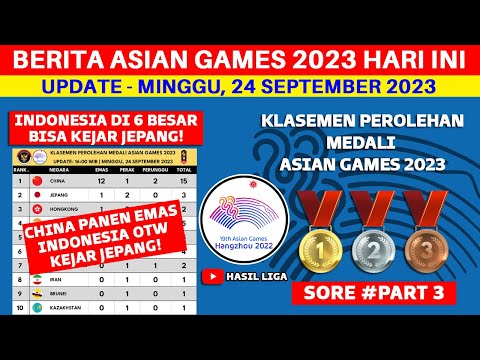 INDONESIA DI 6 BESAR - Klasemen Perolehan Medali Asian Games 2023 Terbaru