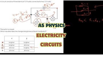 A circuit consists of three identical 1.5 V bulbs connected to two 1.5 V cells. The switch is closed