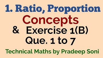 1. Ration Proportion, Ex. 1(B) Question 1to7. CA foundation. Technical Maths by Pradeep Soni