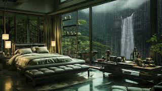 Cozy Bedroom In Forest Rain Day | Cozy Rain Sounds, Waterfall Scene For Sleep, Healing, Relaxing 🌧