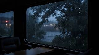 Rest Inside a Passenger Cabin at the Train Station During Heavy Rain