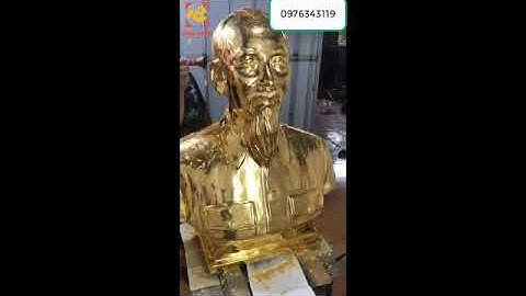 Tượng Bác Hồ bán thân cao 90cm đang trong quá trình hoàn thiện thếp vàng 9999 2208