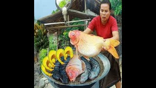 😍😍😋Survival in the rainforest found red fish with cat fish for cook - Super Chef