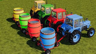 LAND OF COLORS ! WATER FILLING with COLORED BARREL TRAILERS ! MILK SELLING ! Farming Simulator 19