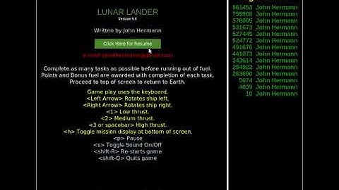 Upgrades to my Atari-like Lunar Lander game.  Added stars and game controls. (homebrew arcade)