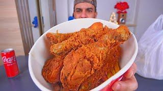 موكبانغ دجاج بروستد مقرمش ومسبحة حمص من مطعم لبناني Fried Chicken Mukbang