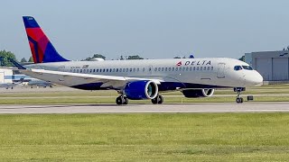 Delta A220-300 PUSHBACK + TAXI + TAKEOFF at GRR