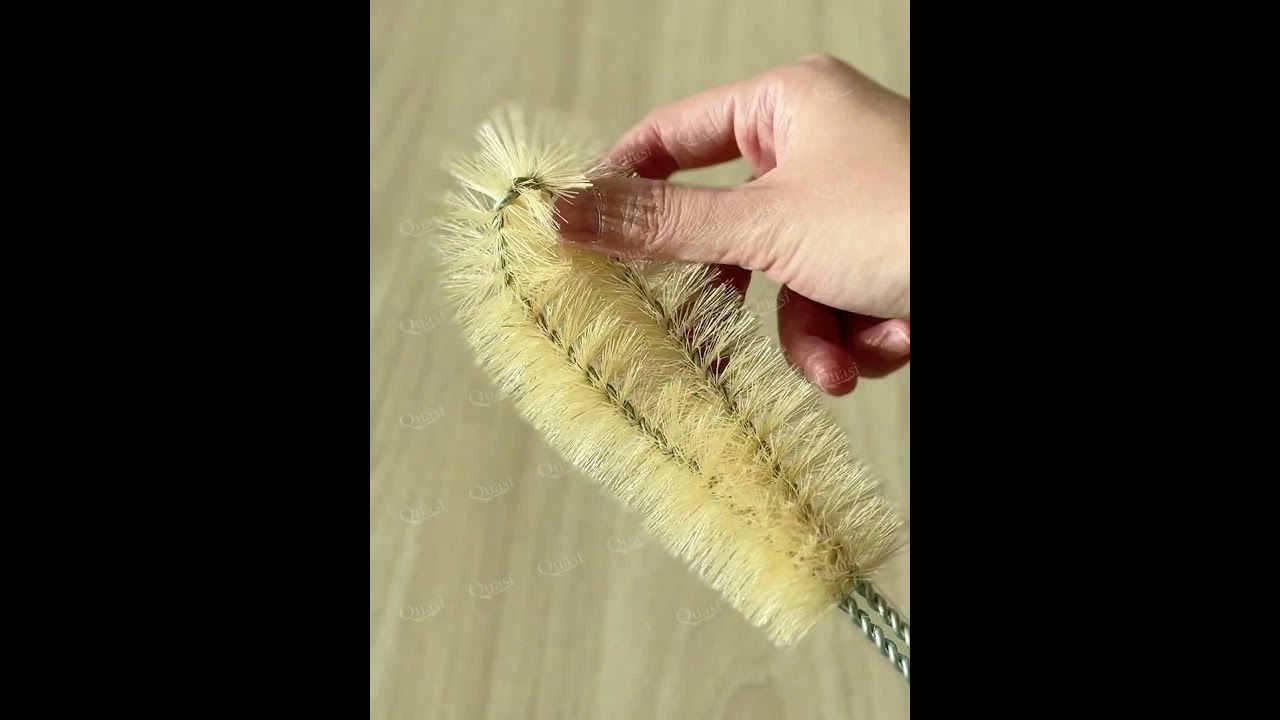 SANRA】木柄加長棕刷-L型(40cm)｜天然豬鬃毛不傷瓶身，深層直達杯底頑
