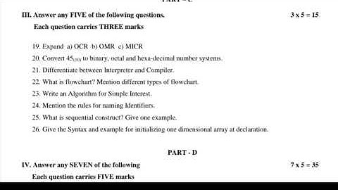 1ST PUC COPUTER SAINCE MODEL QUESTION PAPER 2022
