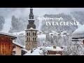 La clusaz france  a snowy day in this french ski resort of hautesavoie