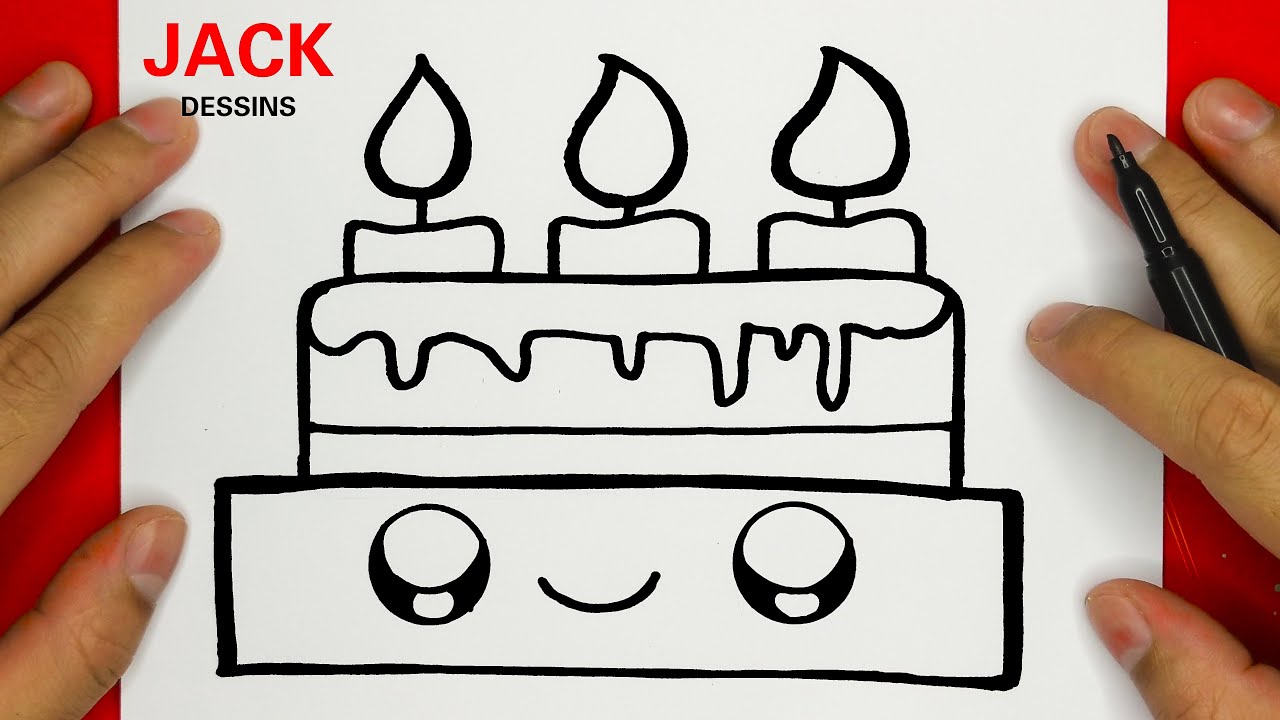 Comment dessiner un joli gâteau d'anniversaire, étape par étape facile